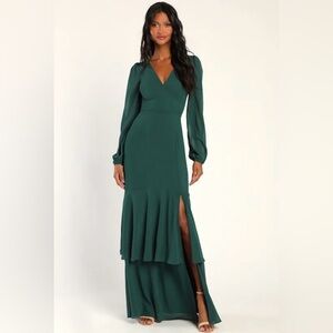 Lulu's Deep Green Long Sleeve Maxi Dress